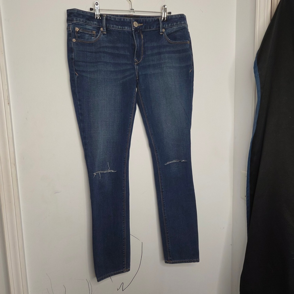 Express Legging Low Rise Jeans Womens 12 Dark Wash Distressed‎ Skinny Denim